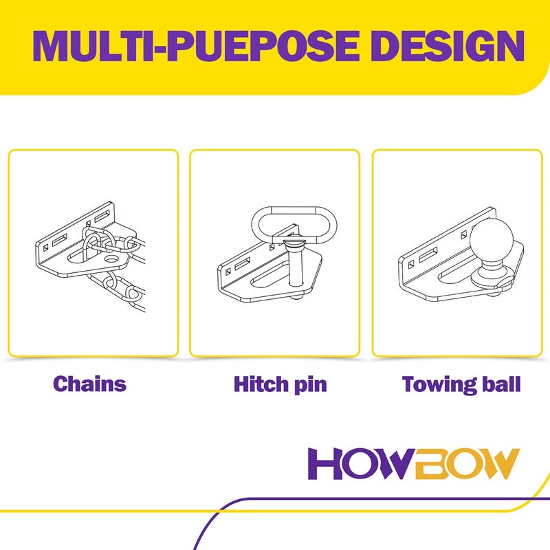 HOWBOW Zero Turn Mower Trailer Tow Hitch, 1/4"(6mm) Thick Heavy Duty Steel Universal Lawn Trailer Hitch 2"-5.1" Hole Center, Versatile Chain Slot Rugged Steel Included Carriage Bolt Hardware - Image 3